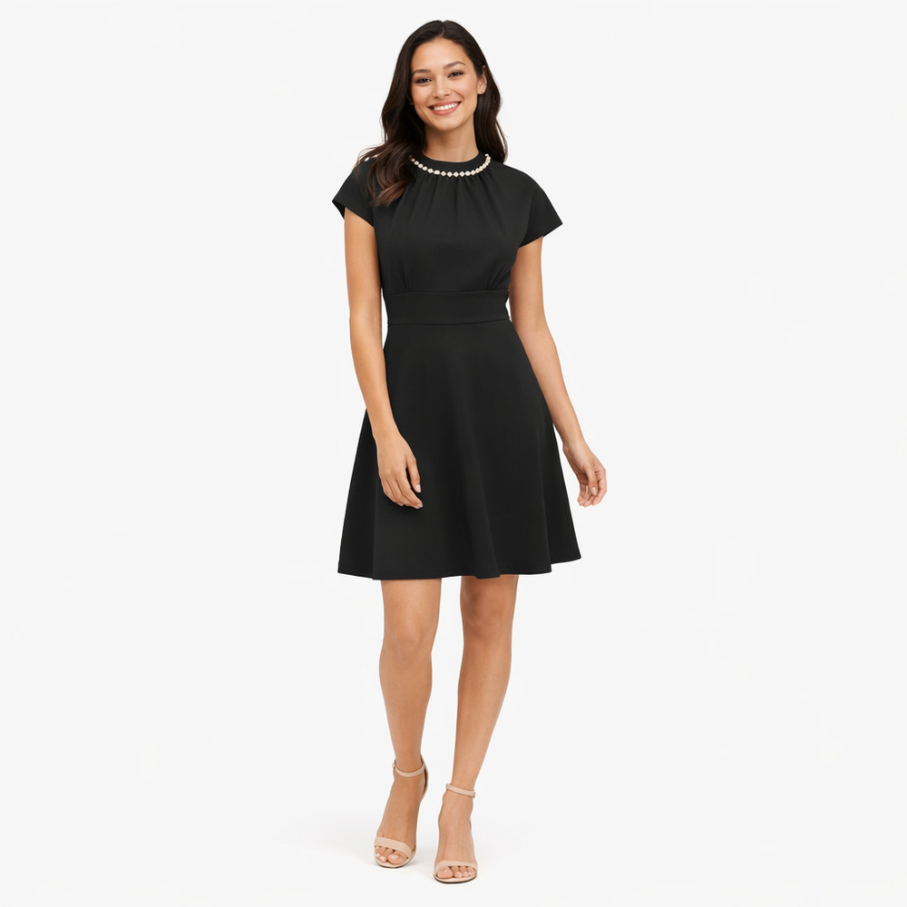 Kate Spade Dress Womens 6 Black Cocktail Party Classic Pearl Trim Wedding Guest
